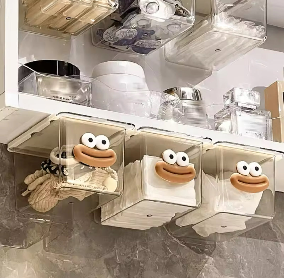 Transparent Smiley Mini Drawer, Under Table Drawer Storage Box, Cosmetic Pull Out Shelf Storage Box, Under Cabinet Storage Drawer Transparent Smiley Mini Drawer, Under Table Drawer Storage Box, Cosmetic Pull Out Shelf Storage Box, Under Cabinet Storage Drawer